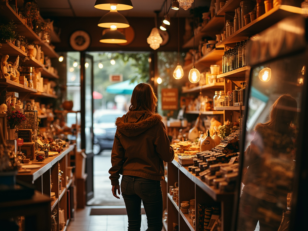 Woman shopping in small store